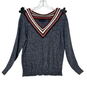 Tommy Hilfiger Sweater Womens‎ MEDIUM Red White Blue V Neck Preppy Long Sleeve
